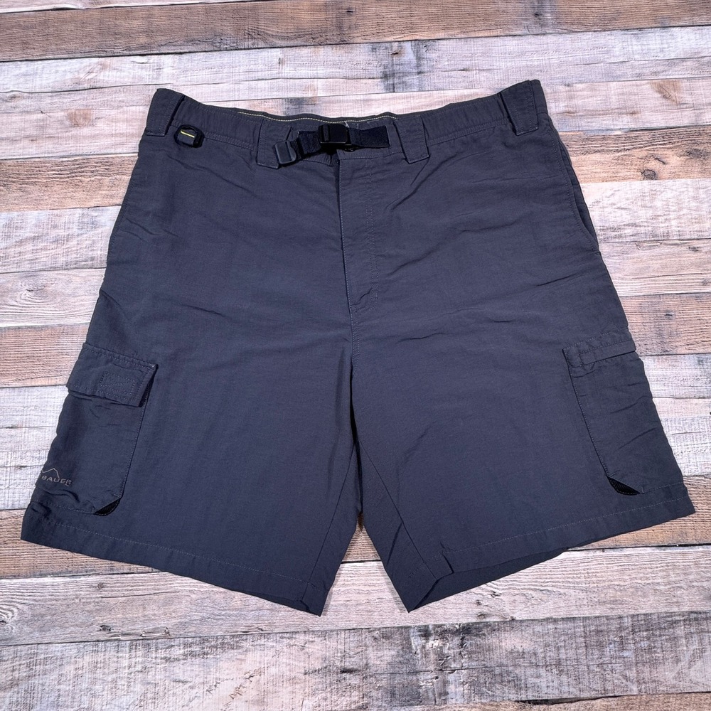 Eddie Bauer Mens Cargo Shorts Hiking Outdoor Belted Gray Charcoal